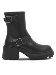 Badura Botki TAL-01 Czarny. Czarne botki Badura, bez wzorów, ze skóry, bez obcasa, na słupku, bez zapięcia. Za 219.99 zł.