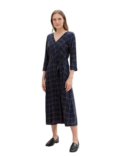 Tom Tailor Sukienka w kolorze granatowym rozmiar: 42. Niebieskie sukienki Tom Tailor, na imprezę, s, bez wzorów, z tkaniny, klasyczne, bez kołnierzyka, bez ramiączek, midi, kopertowe. Za 83.22 zł.