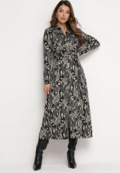 Czarna Koszulowa Sukienka Maxi z Wiązanym Paskiem i Wzorem Paisley Biurtte. Czarne sukienki Born2be, m, bez wzorów, z materiału, bez kołnierzyka, bez ramiączek, maxi, koszulowe. W wyprzedaży za 161.49 zł.