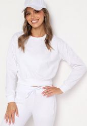 Biała Bluza z Dodatkiem Bawełny Wykończona Ściągaczami Evilaya. Białe bluzy Born2be, l, bez wzorów, z bawełny, bez kaptura. Za 49.99 zł.