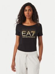 EA7 Emporio Armani T-Shirt 7W001444 AF10373 MC004 Czarny Slim Fit. Czarne t-shirty EA7 Emporio Armani, s, bez wzorów, z bawełny, bez kołnierzyka, bez ramiączek. Za 364.99 zł.