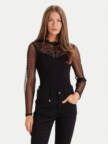 Morgan Bluzka 252-TGLOW Czarny Regular Fit. Czarne bluzki Morgan, xl, bez wzorów, z wiskozy, bez kołnierzyka, bez ramiączek. Za 189.99 zł.