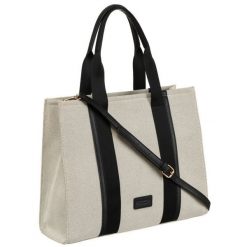 Modna shopperka damska w czarno-beżowym kolorze z regulowanym paskiem Peterson PTN CAN-04. Brązowe torebki klasyczne Peterson, bez wzorów, z poliamidu, eleganckie, na ramię, bez dodatków. Za 139.99 zł.
