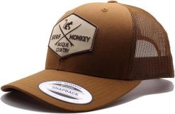 Czapka trucker – 5paneli / dla dorosłych / rozmiar uniwersalny (brązowa/czarna). Brązowe czapki z daszkiem SURF MONKEY, z aplikacjami, z bawełny, eleganckie. Za 159.95 zł.