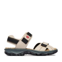 Sandały Rieker. Brązowe sandały Rieker, bez wzorów, bez obcasa, na płaskiej podeszwie, bez zapięcia. Za 319.99 zł.