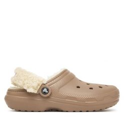 Klapki Crocs. Brązowe klapki Crocs, bez wzorów, bez obcasa, bez zapięcia. Za 259.99 zł.