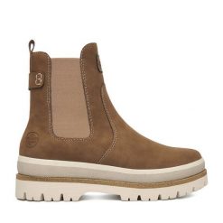 Botki Rieker. Brązowe botki Rieker, bez wzorów, bez obcasa, na płaskiej podeszwie, bez zapięcia. Za 399.99 zł.