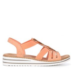 Sandały Rieker. Brązowe sandały Rieker, bez wzorów, bez obcasa, na płaskiej podeszwie, bez zapięcia. Za 299.99 zł.