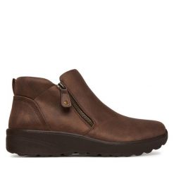 Botki Skechers. Brązowe botki Skechers, bez wzorów, bez obcasa, na płaskiej podeszwie, bez zapięcia. Za 229.99 zł.