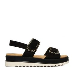 Sandały Remonte. Czarne sandały Remonte, bez wzorów, bez obcasa, na płaskiej podeszwie, bez zapięcia. Za 389.99 zł.