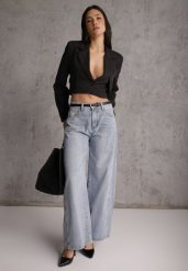 Niebieskie Jeansy Wide Leg z Bawełną i Wiskozą Zdobione Przeszyciami Hariola. Niebieskie jeansy Renee, l, z aplikacjami, z bawełny, klasyczne, z podwyższonym stanem. Za 89.99 zł.