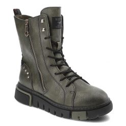 Zielone Botki Mustang Modne Obuwie Damskie. Zielone botki Mustang, bez wzorów, z syntetyku, militarne, bez obcasa, bez zapięcia. Za 299.00 zł.