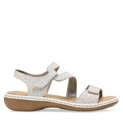 Sandały Rieker. Białe sandały Rieker, bez wzorów, bez obcasa, na płaskiej podeszwie, bez zapięcia. Za 299.99 zł.