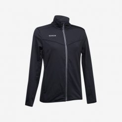 Kurtka treningowa do hokeja na trawie damska Korok FH900. Czarne kurtki KOROK, l, bez wzorów, z elastanu, bez kaptura. Za 189.99 zł.