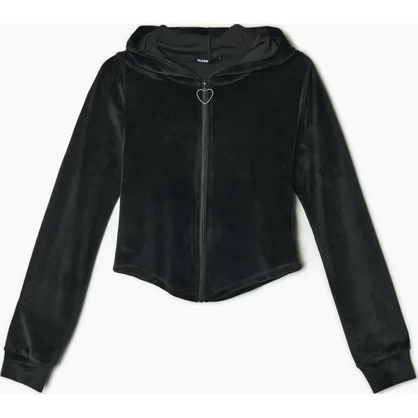 Czarna rozpinana bluza - Czarny. Czarne bluzy Cropp, l, z aplikacjami, z dzianiny, z kapturem. Za 99.99 zł.