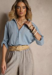 Niebieska Koszula w Paski z Bawełny z Jedną Kieszonką Liasene. Niebieskie koszule Renee, m, bez wzorów, z bawełny, eleganckie, bez kołnierzyka, bez ramiączek. W wyprzedaży za 55.99 zł.