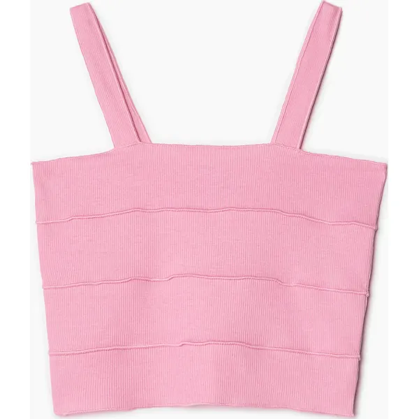 Różowy top - Różowy. Czerwone topy Cropp, l, bez wzorów, bez kołnierzyka, bez ramiączek. W wyprzedaży za 29.99 zł.