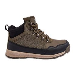 Damskie Ocieplane Buty Trekkingowe Khaki Big Star MM274480 zielone. Zielone buty trekkingowe ze skóry, bez zapięcia. Za 408.24 zł.
