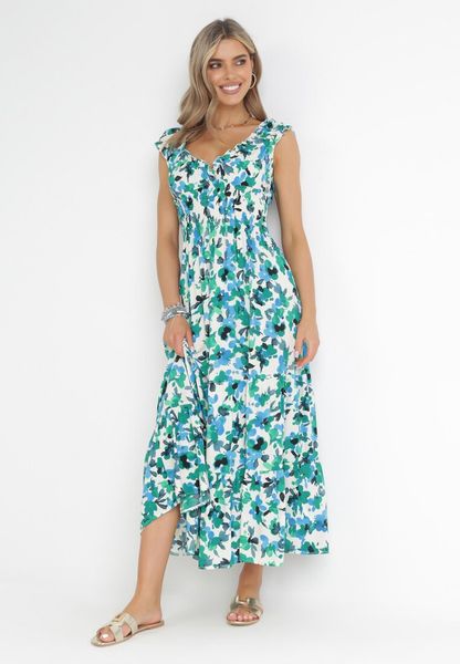 Zielona Wiskozowa Sukienka Maxi z Kopertowym Dekoltem i Gumką w Talii Erian. Zielone sukienki Born2be, l, bez wzorów, z wiskozy, bez kołnierzyka, bez ramiączek, maxi, kopertowe. Za 99.99 zł.