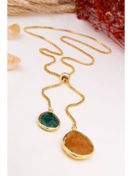 L'Atelier de Gaia Pozłacany naszyjnik z zawieszką - dł. 60 cm rozmiar: onesize. Pomarańczowe naszyjniki L'Atelier de Gaia, z materiału, z agatem, pozłacane. Za 74.46 zł.