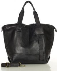 Duża torba shopper czarna A4 z miękkiej włoskiej skóry Marco Mazzini. Czarne shopper bag bez wzorów, ze skóry, vintage, duże, bez dodatków. Za 649.00 zł.