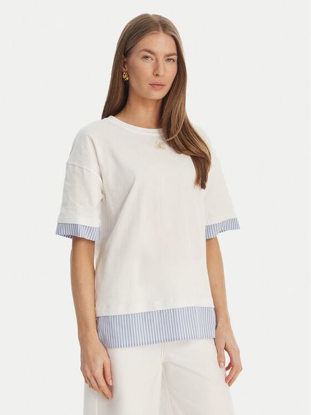 Luisa Spagnoli T-Shirt Baiadera 543155 Biały Regular Fit. Białe t-shirty Luisa Spagnoli, xl, bez wzorów, z bawełny, bez kołnierzyka, bez ramiączek. Za 577.99 zł.