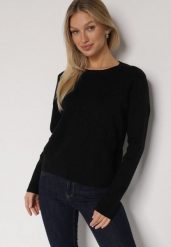 Czarny Sweter z Wiskozą i Tłoczonymi Kwiatami Lanifera. Czarne swetry Born2be, l, bez wzorów, z jeansu, bez ramiączek. Za 94.99 zł.