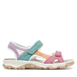 Sandały Rieker. Czerwone sandały Rieker, bez wzorów, bez obcasa, na płaskiej podeszwie, bez zapięcia. Za 319.99 zł.