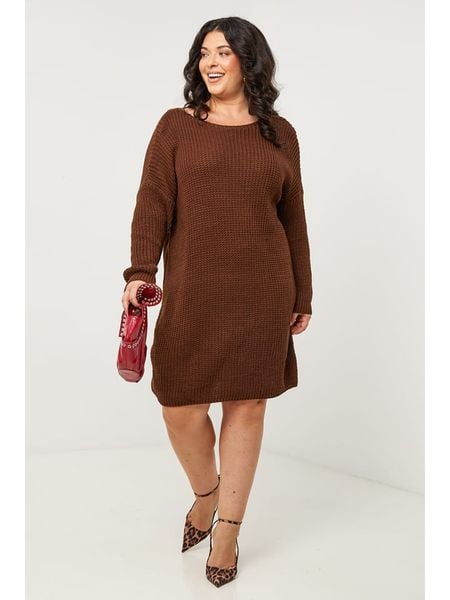 Curvy Lady Sukienka dzianinowa w kolorze brązowym rozmiar: 40/42. Brązowe sukienki Curvy Lady, na co dzień, bez wzorów, z dzianiny, klasyczne, bez kołnierzyka, bez ramiączek, midi, proste. Za 86.99 zł.