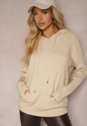 Beżowy Sweter z Wiskozą i Kaszmirem oraz z Kapturem Nerolin. Brązowe swetry Renee, bez wzorów, z jeansu, casualowe, bez ramiączek. W wyprzedaży za 99.99 zł.
