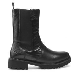 Botki Remonte. Czarne botki Remonte, bez wzorów, bez obcasa, na płaskiej podeszwie, bez zapięcia. Za 469.99 zł.