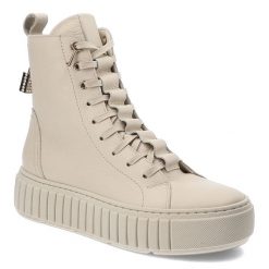Beżowe Botki Chebello Modne Obuwie Damskie Ze Skóry Naturalnej. Brązowe botki CheBello, bez wzorów, ze skóry, eleganckie, bez obcasa, bez zapięcia. Za 489.00 zł.