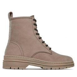 Trapery Tamaris. Brązowe traperki Tamaris, bez wzorów, bez obcasa, bez zapięcia. Za 499.99 zł.