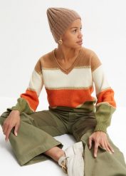 Sweter z dzianiny. Brązowe swetry bonprix, bez wzorów, z dzianiny, bez ramiączek. Za 122.99 zł.