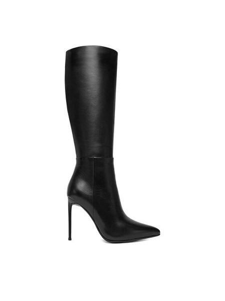 Eva Minge Kozaki EO-EDITH-E234-03B Czarny. Czarne kozaki Eva Minge, bez wzorów, ze skóry, bez obcasa, na szpilce, bez zapięcia. Za 419.99 zł.