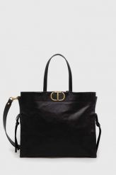Twinset torebka skórzana kolor czarny. Czarne shopper bag Twinset, bez wzorów, bez dodatków. Za 2,159.90 zł.