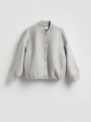 Kurtka bomberka z wełną - szary. Szare kurtki Reserved, l, bez wzorów, z tkaniny, bez kaptura. Za 359.99 zł.