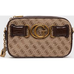 Guess torebka kolor brązowy. Brązowe listonoszki Guess, z aplikacjami, na ramię, bez dodatków. Za 599.99 zł.