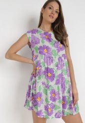 Fioletowa Sukienka Taphissis. Fioletowe sukienki Born2be, l, bez wzorów, z tkaniny, bez kołnierzyka, bez ramiączek, mini. Za 119.99 zł.