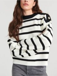 Sweter w paski - kremowy. Białe swetry Sinsay, l, bez wzorów, bez ramiączek. Za 69.99 zł.
