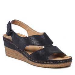 Sandały Go Soft. Niebieskie sandały GO SOFT, bez wzorów, bez obcasa, na koturnie, bez zapięcia. Za 169.99 zł.