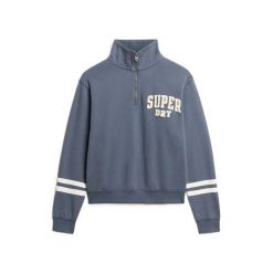 Bluza z zamkiem i naszywką dla kobiet Superdry Athletic Essentials. Niebieskie bluzy bez kaptura Superdry, l, z aplikacjami, z bawełny, bez kaptura. Za 284.00 zł.