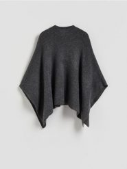 Sweter ponczo z paskiem - ciemnoszary. Szare swetry Reserved, l, bez wzorów, z dzianiny, bez ramiączek. Za 159.99 zł.