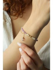 Pierres delicates Pozłacana bransoletka z ametystem i kamieniami ozdobnymi rozmiar: onesize. Fioletowe bransoletki Pierres delicates, z ametystem, pozłacane. Za 100.28 zł.