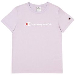 T-shirt Damski Z Bawełny Z Krótkim Rękawem. Fioletowe t-shirty Champion, xl, bez wzorów, z bawełny, sportowe, bez kołnierzyka, bez ramiączek. Za 132.99 zł.