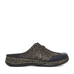 Klapki Rieker. Niebieskie klapki Rieker, bez wzorów, bez obcasa, bez zapięcia. Za 329.99 zł.