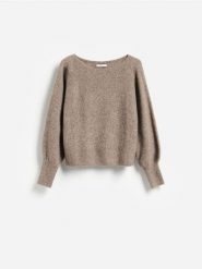 Sweter z dodatkiem wełny - brązowy. Brązowe swetry Reserved, l, bez wzorów, z dzianiny, bez ramiączek. Za 129.99 zł.