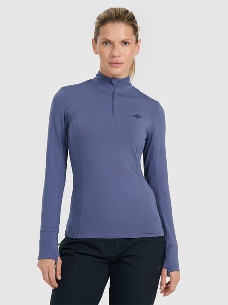 4F Bielizna termiczna ocieplana (góra) damska - granatowa M. Niebieskia bielizna termoaktywna damska 4f, bez wzorów, z dzianiny, bez ramiączek. Za 149.99 zł.