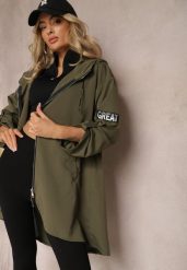 Ciemnozielona Kurtka Wiatrówka Oversize Palishe. Zielone kurtki Renee, s, bez wzorów, eleganckie, bez kaptura. W wyprzedaży za 52.49 zł.