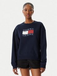 Tommy Jeans Bluza Wavy Flag DW0DW22742 Granatowy Boxy Fit. Niebieskie bluzy bez kaptura Tommy Jeans, xs, bez wzorów, z bawełny, bez kaptura. Za 409.99 zł.